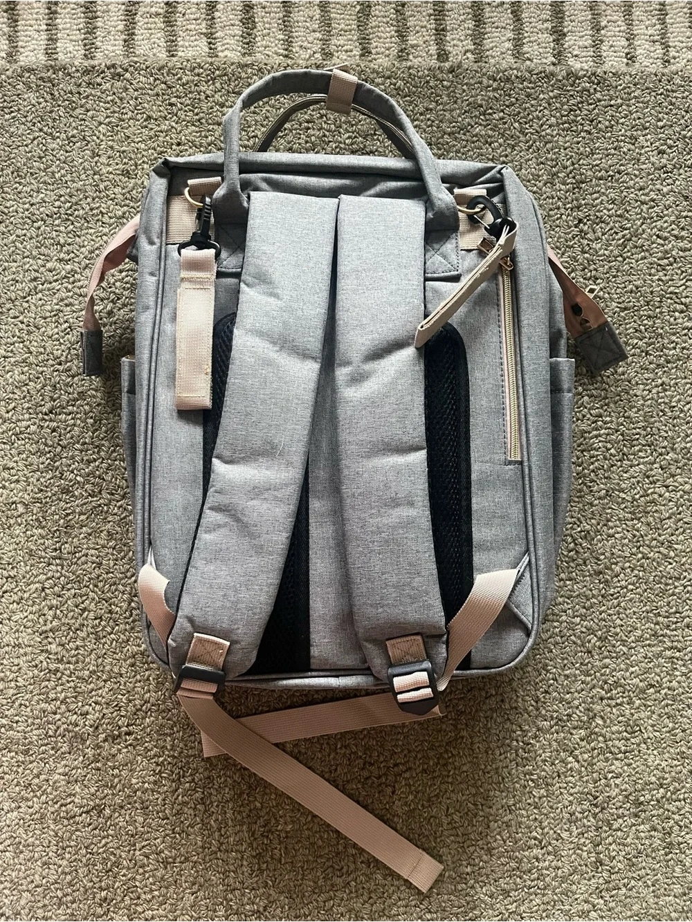 Modern Grey Oxford Diaper Bag with Blush Trim